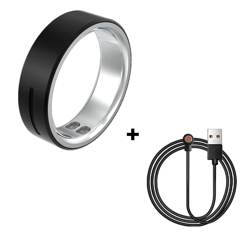 Ceramic Smart Ring with Vibrate Alerts Calls Alarm Notification Vibration, Health and Sleep Monitor 5ATM Waterproof Ring for Men