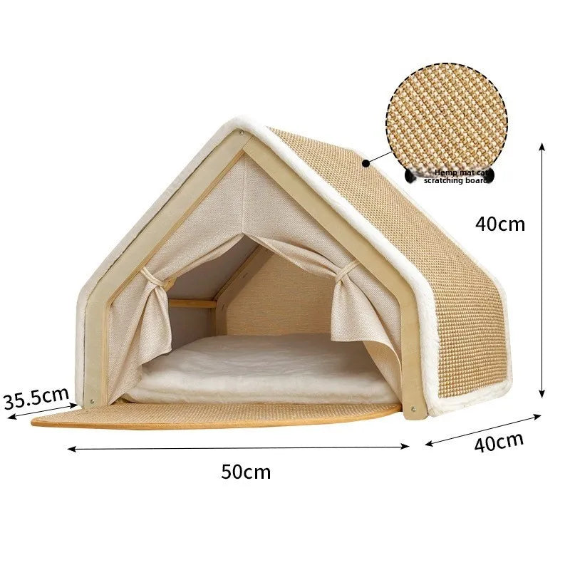Warmth Enclosed Wooden Scratching Board Large Villa Sle House for All Seasons Indoor Pet elter Tent Dog Bed