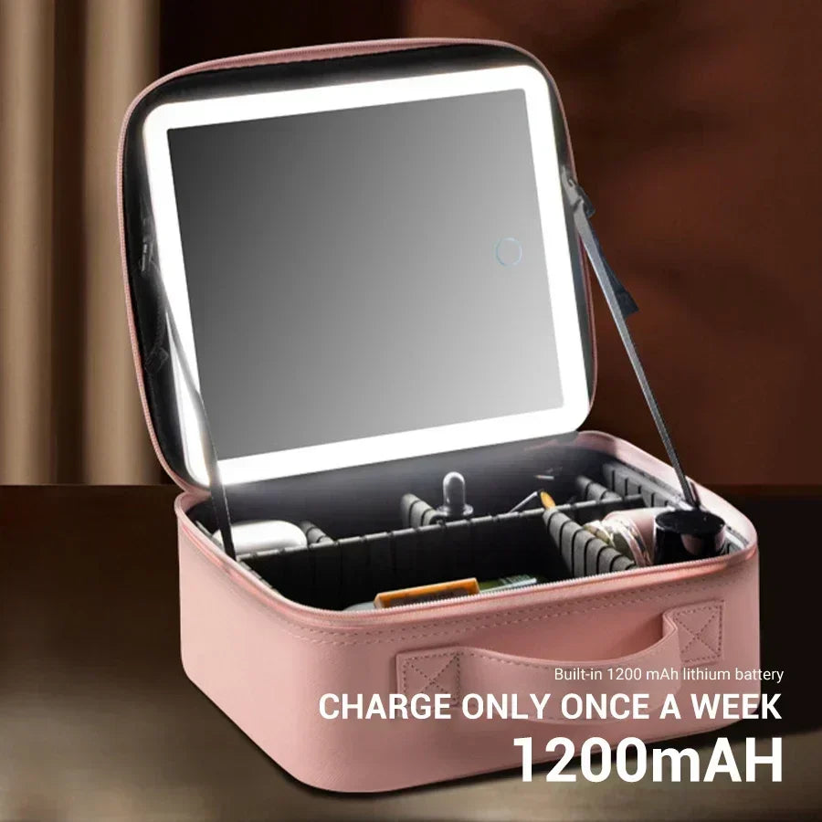 New LED Lighted Cosmetic Case With Mirror PU Leather Portable Travel Makeup Storage Bags Waterproof Travel Makeup Bag