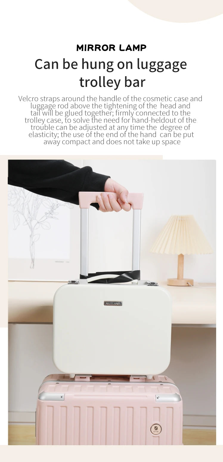 Portable Makeup Organizer Box with LED Light & Mirror – Travel-Friendly Cosmetic Train Case for Brushes box