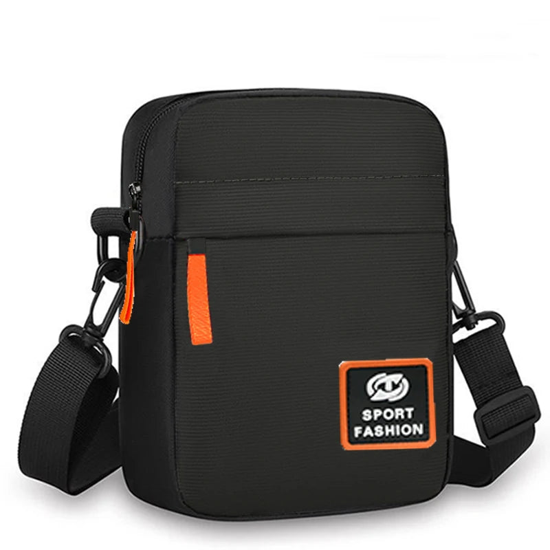 Men's single-shoulder cross-body bag with multi-layer zippers, trendy color contrast, and casual messenger style bag