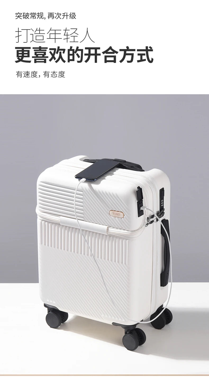 New front opening boarding suitcase men women 20/24/26 inch lightweight trolley travel luggage fashion USB charging luggage