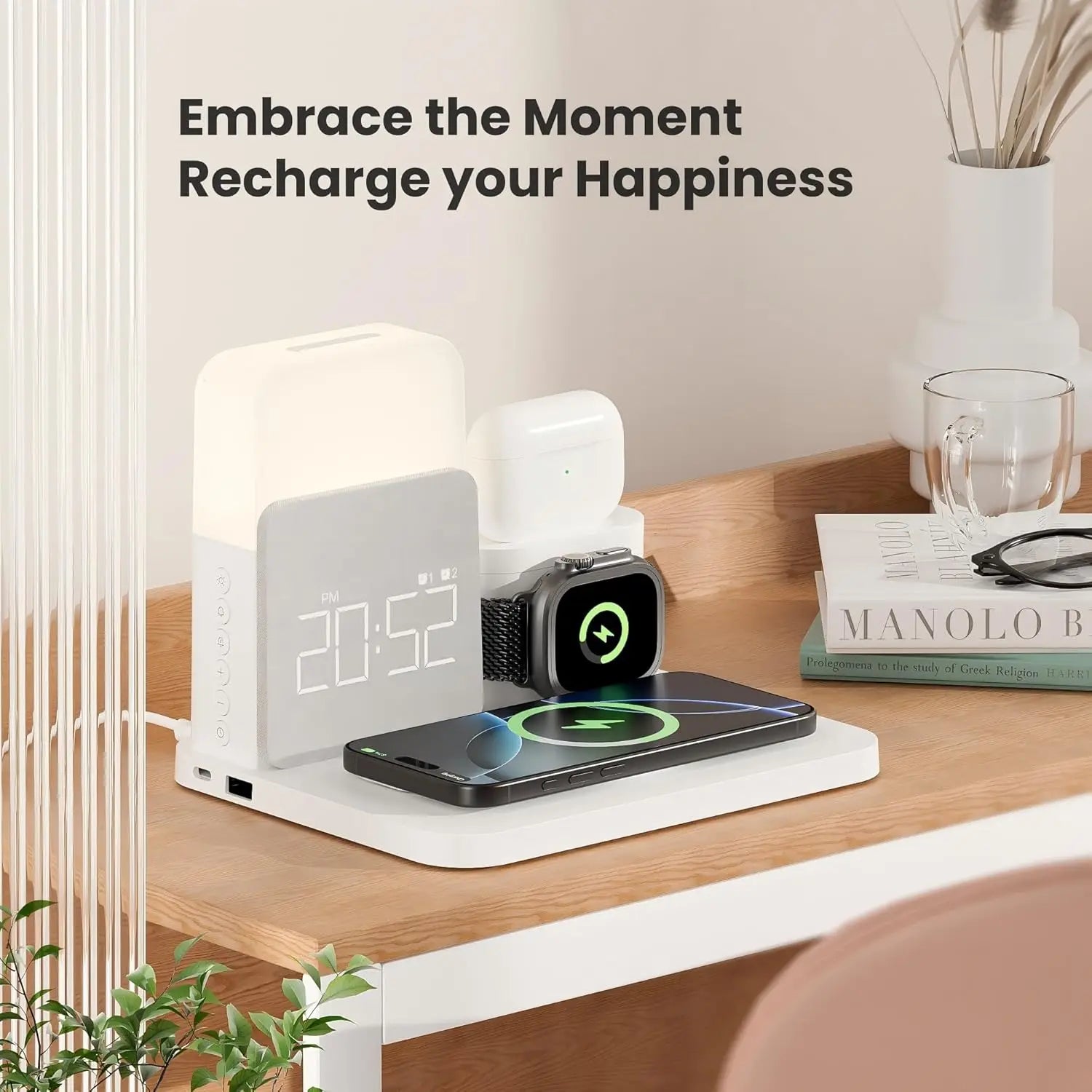 7-in-1 MagSafe Alarm Clock Charger-Wireless Station for iPhone 12-16/Samsung/Xiaomi/Huawei/Apple Watch/AirPods with Night Light