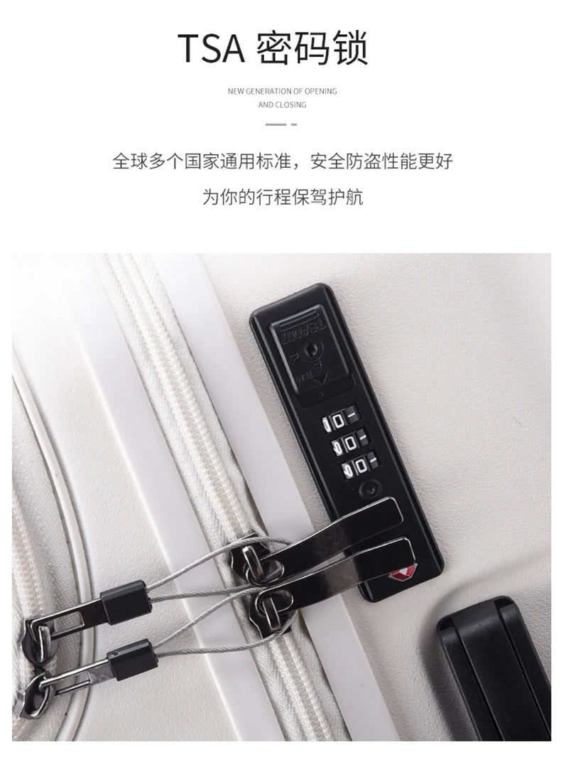 New front opening boarding suitcase men women 20/24/26 inch lightweight trolley travel luggage fashion USB charging luggage