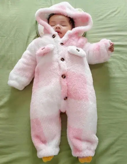 Baby Boys and Girls Plaid Romper Hooded Long Sleeved Plush Jumpsuit Winter Warm Bodysuit Clothes for 3-24 Months Toddler Boy