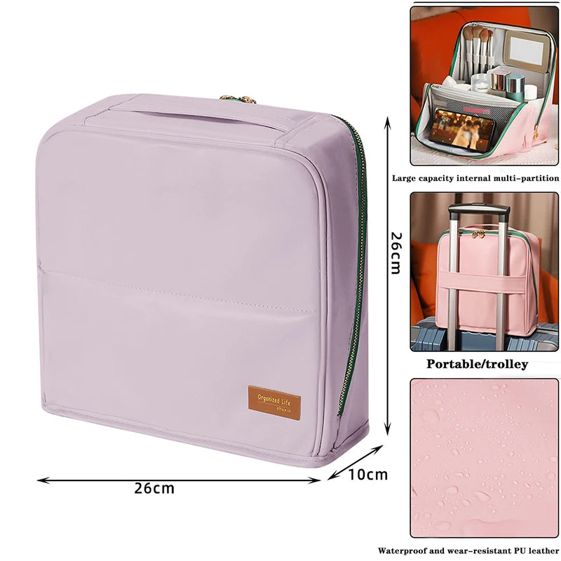 Large-capacity cosmetic bag, convenient and can be hung on a suitcase, travel makeup essential, vertical pencil case storage bag