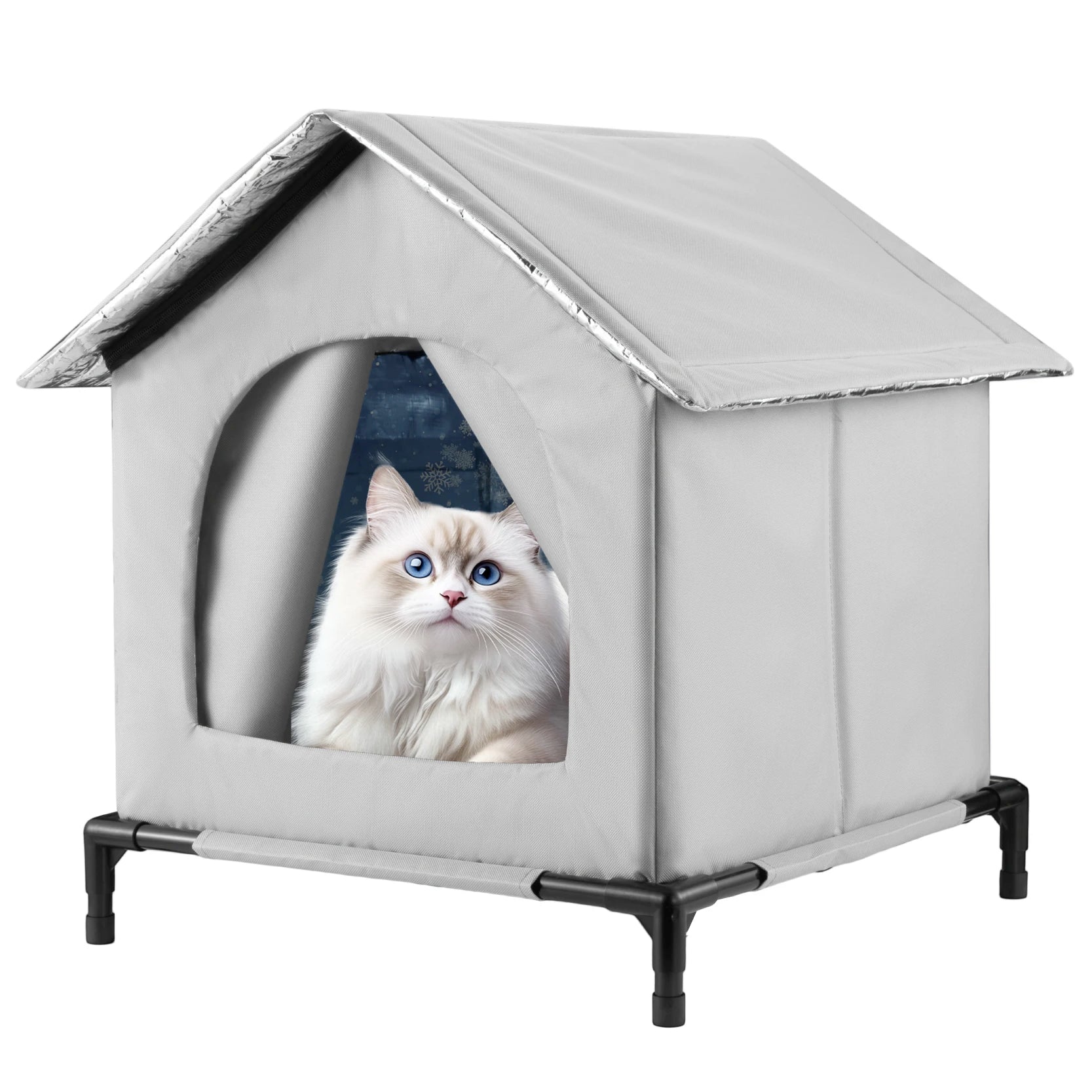 All-Season Waterproof Cat House with Ice Packs & Heating Bags, Foldable Shelter for Indoor & Outdoor Use, Available in 3 Sizes