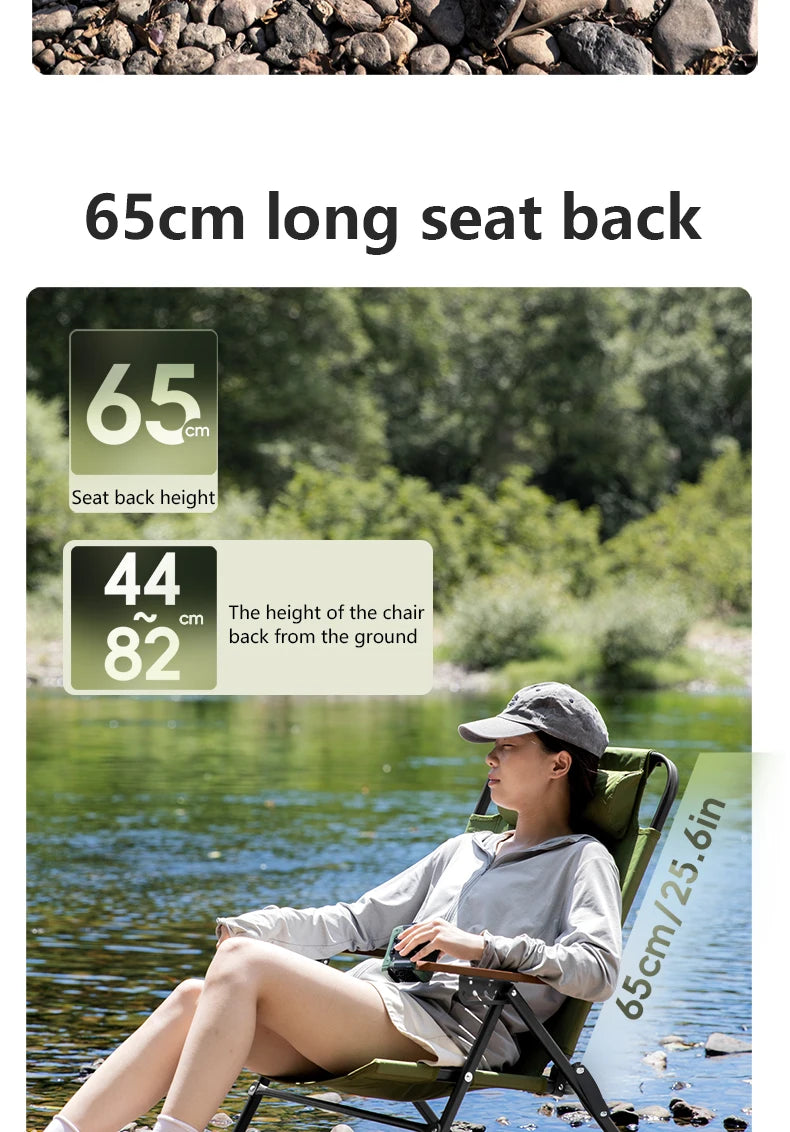 BSWOLF Camping Folding Chair Adjustable Armrest Portable Relaxing Chair With Detachable Pillow for Beach Travel Hiking