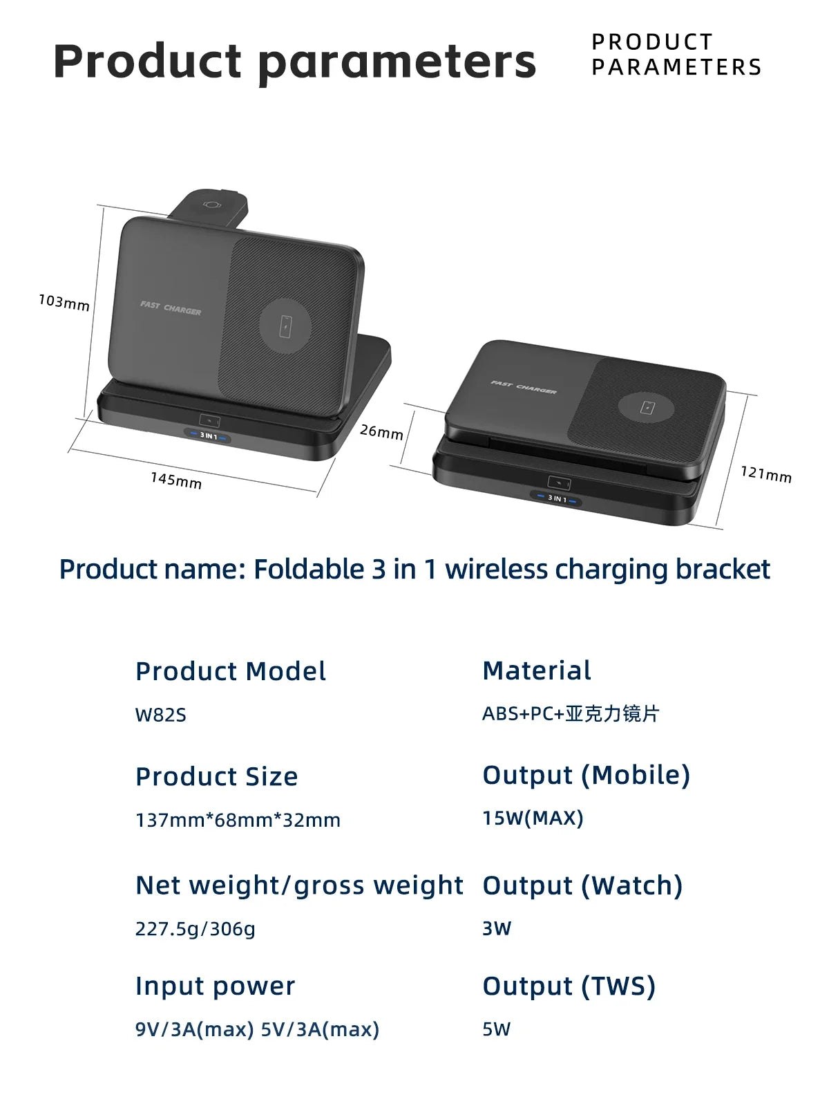 3 in 1 Wireless Charger Stand For Samsung Z Fold Zflip5 S24 S23 Ultra Galaxy Watch 6 5 Buds2 Foldable Fast Charging Dock Station