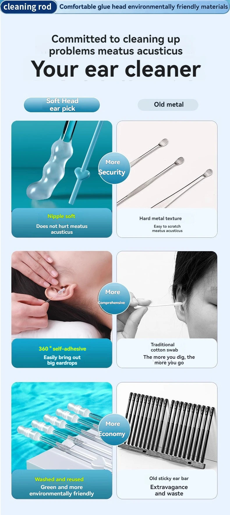 24Pcs/Box Silicone EarWax Remover Sticky Ear Picks Disposable Adhesive Earpick S/L Reusable Ear Cleaner for Kids & Adults