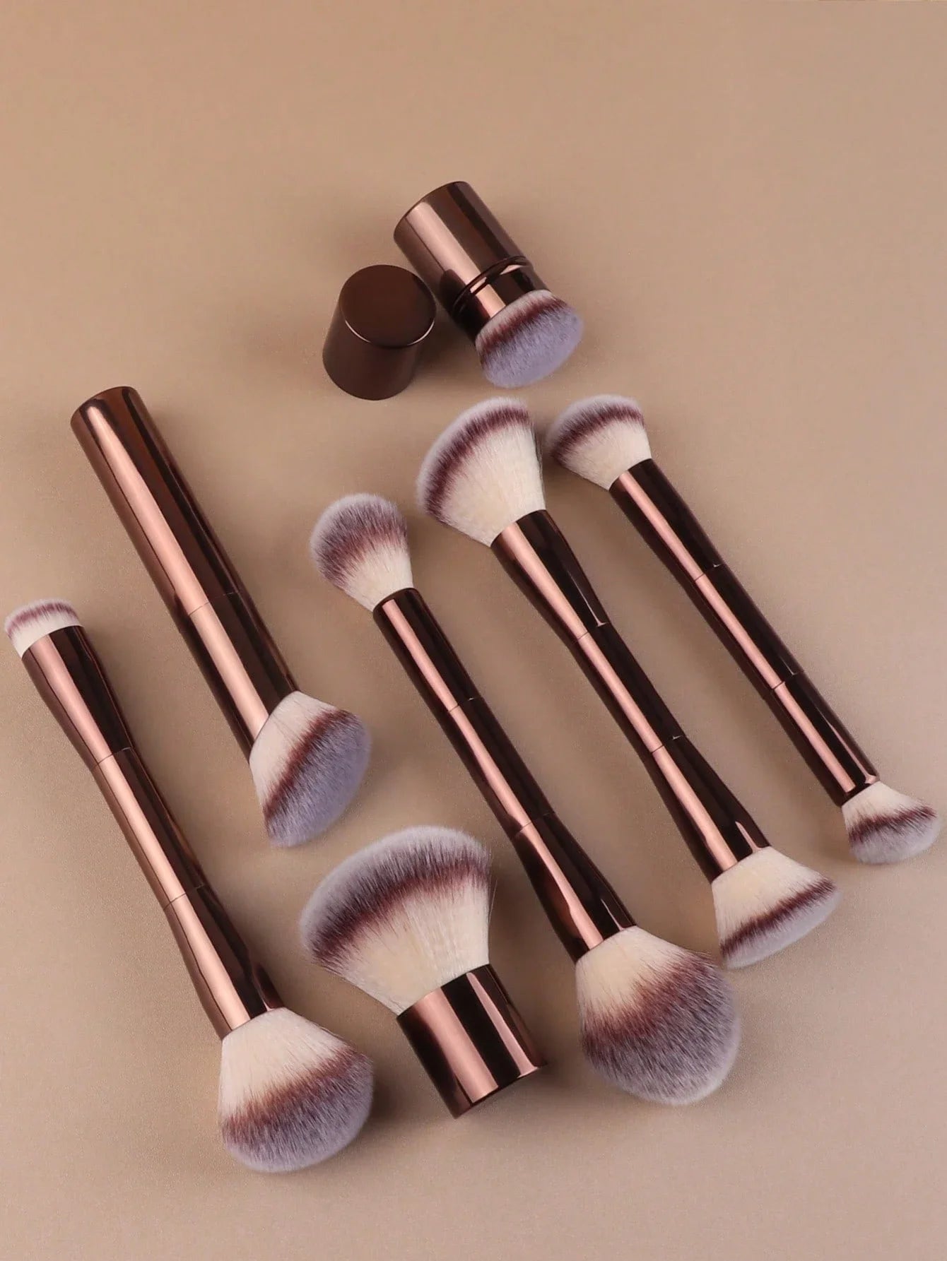 22pcs Professional Makeup Tools Set With Velvet Bag,20pcs Soft Long Aluminum Tube Makeup Brush Set+2pcs Powder Puffs Accessories