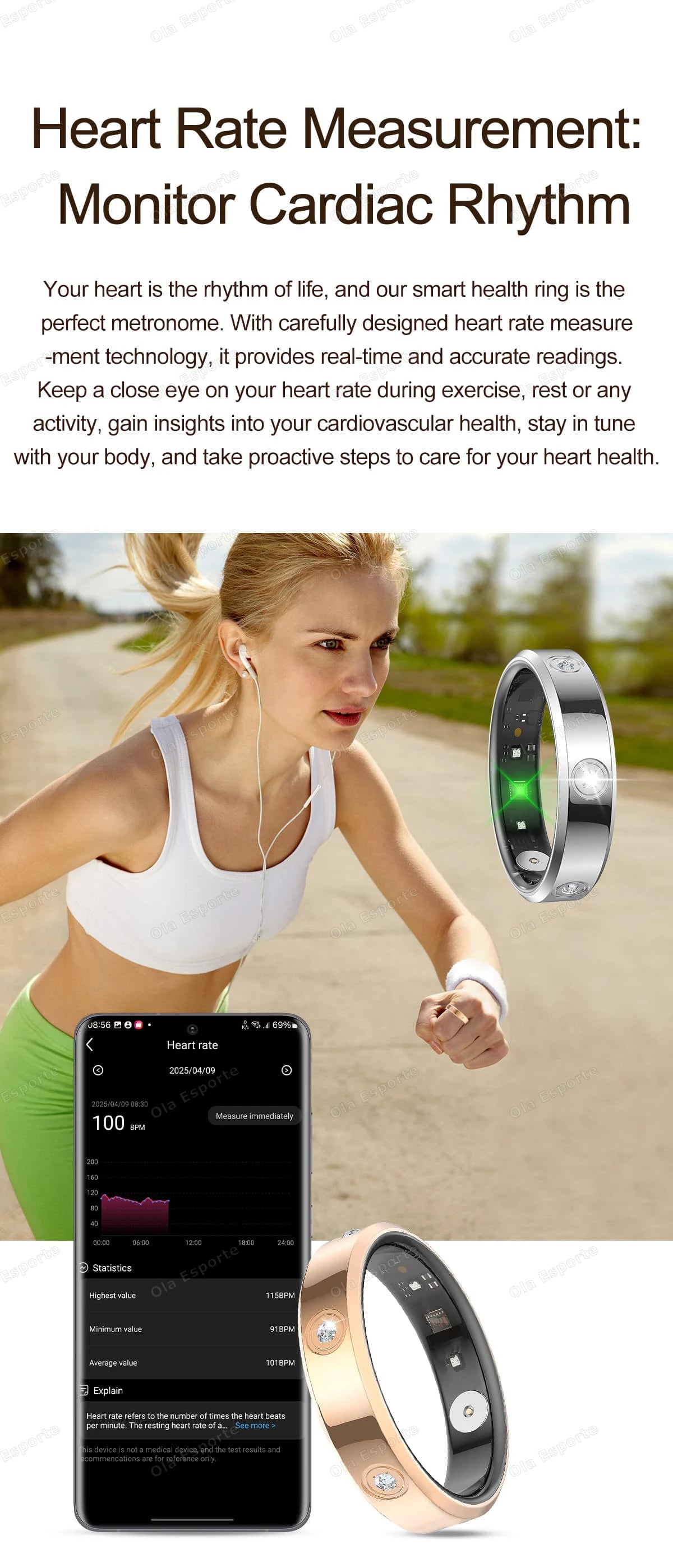 2025 Smart Ring Women Men Super narrow 6.3mm Heart Rate Health Stress measurement Monitor IP68 Waterproof Fashion Sports Rings