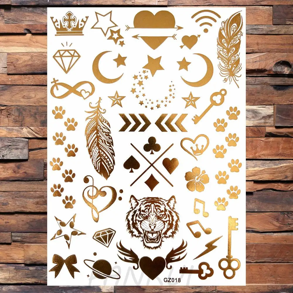 Sexy Sun Moon Star Temporary Tattoo Women Party Body Arm Art Fake Flash Tatoos Gold Metallic Tattoo Stickers Girl Bracelet Wrist