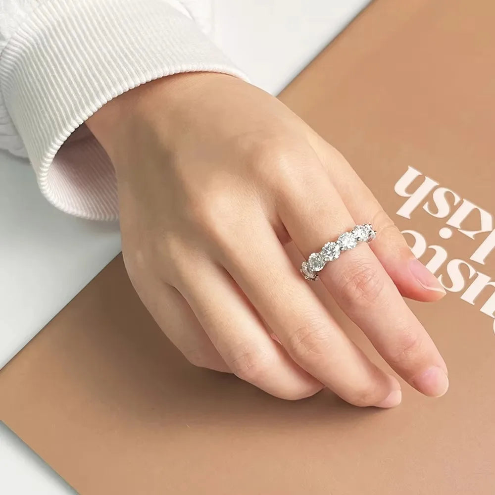 FEOBUR 7ct 5mm D Color Moissanite Ring with Certificate Women S925 Sterling Silver Full Diamond Wedding Eternity Band Jewelry