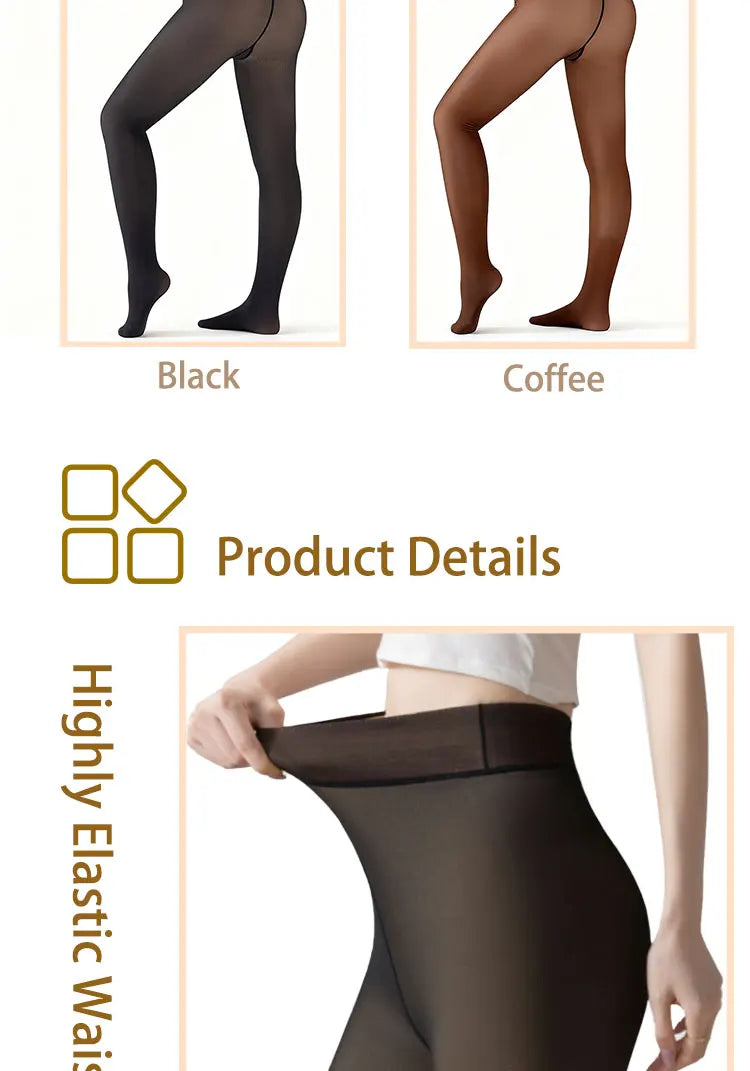 New Women Fleece Lined Black Tights Sheer Fake Translucent Warm Winter Pantyhose Leggings Outfit Thick Tights Invisible Crotch