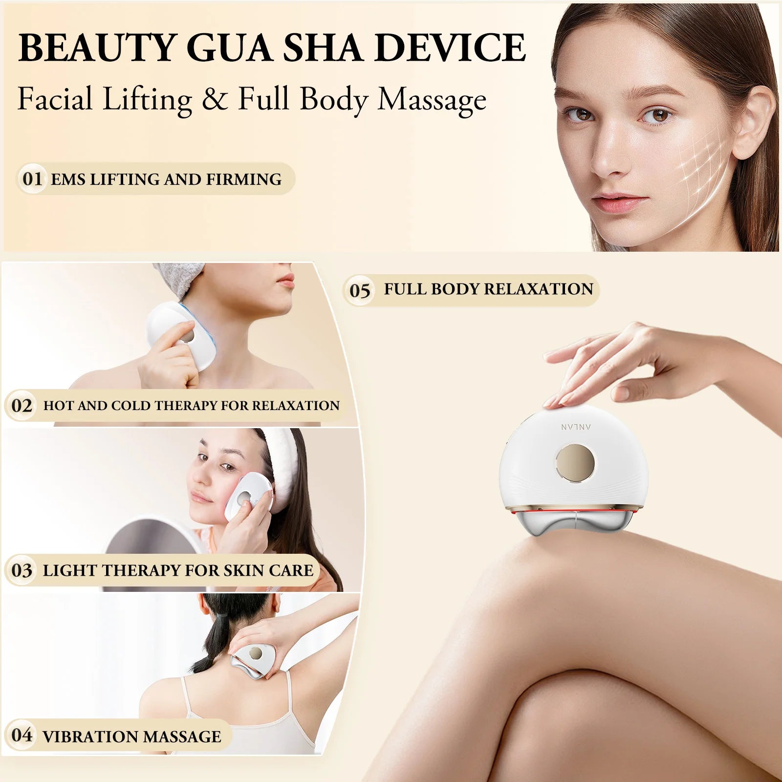 ANLAN Electric Guasha Massager EMS Face Lifting Anti-aging Remove Edema Firming Skin Clod Heat Scraping Skincare Beauty Device