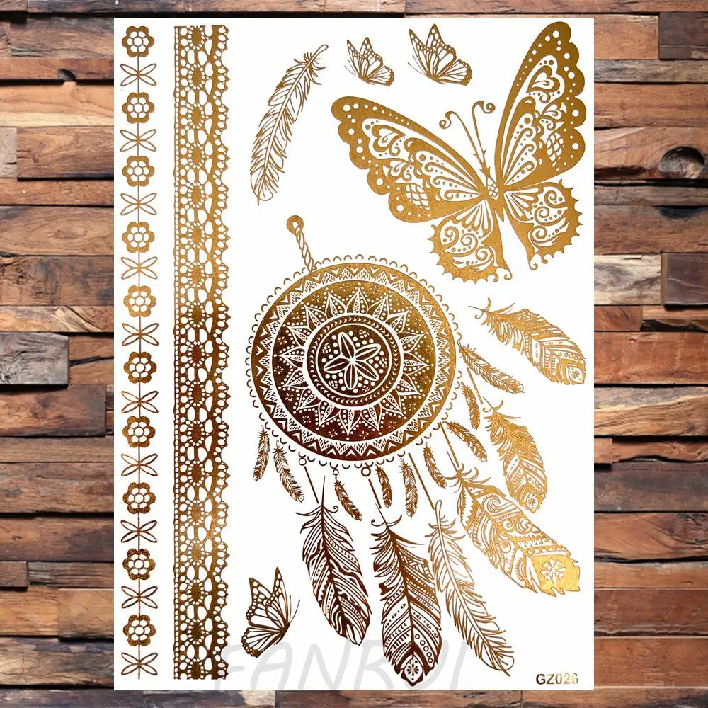 Sexy Sun Moon Star Temporary Tattoo Women Party Body Arm Art Fake Flash Tatoos Gold Metallic Tattoo Stickers Girl Bracelet Wrist