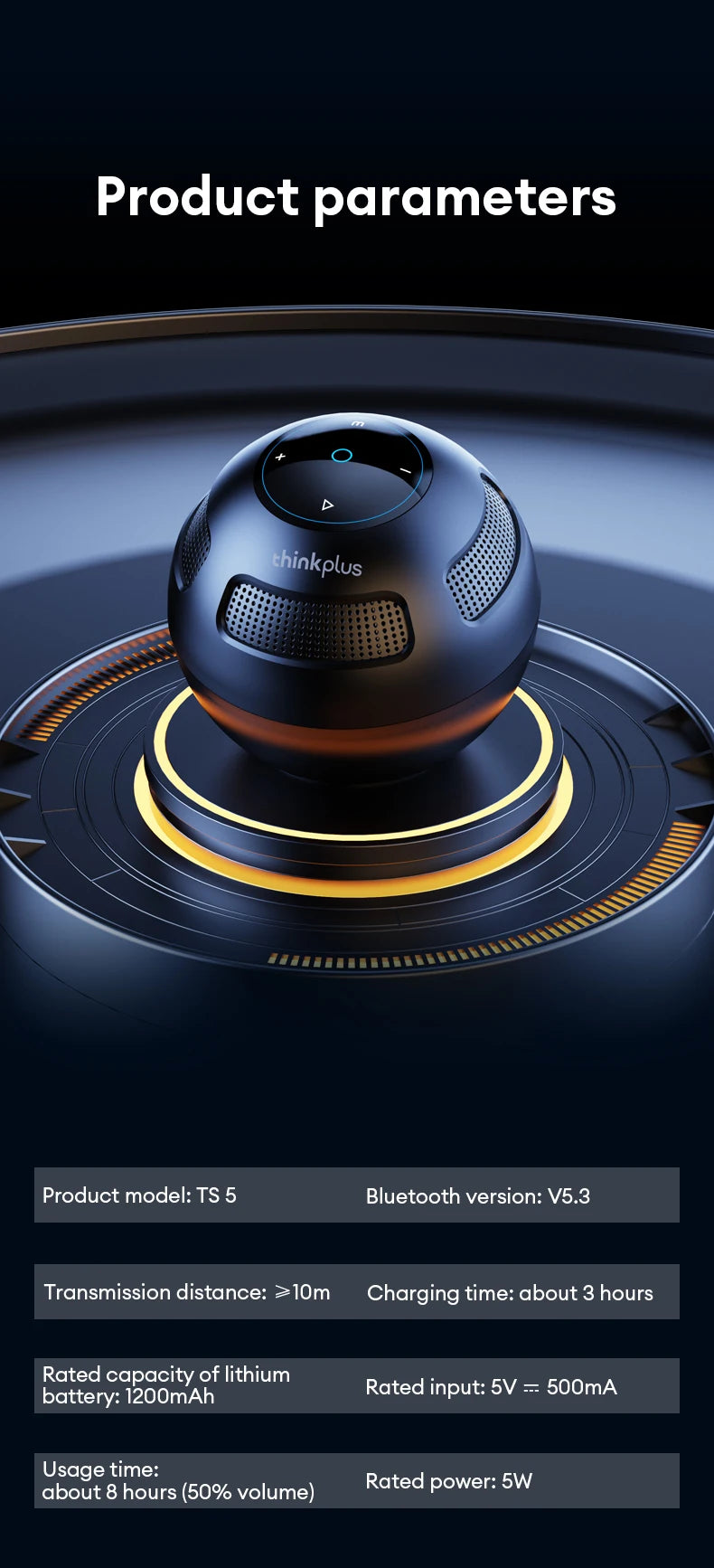 Choice Original Lenovo TS5 Bluetooth V5.3 Speaker Outdoor Long Endurance Loudspeaker Subwoofer Portable Surround Sound Player