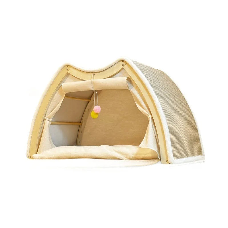 Warmth Enclosed Wooden Scratching Board Large Villa Sle House for All Seasons Indoor Pet elter Tent Dog Bed