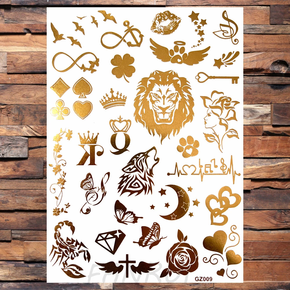 Sexy Sun Moon Star Temporary Tattoo Women Party Body Arm Art Fake Flash Tatoos Gold Metallic Tattoo Stickers Girl Bracelet Wrist