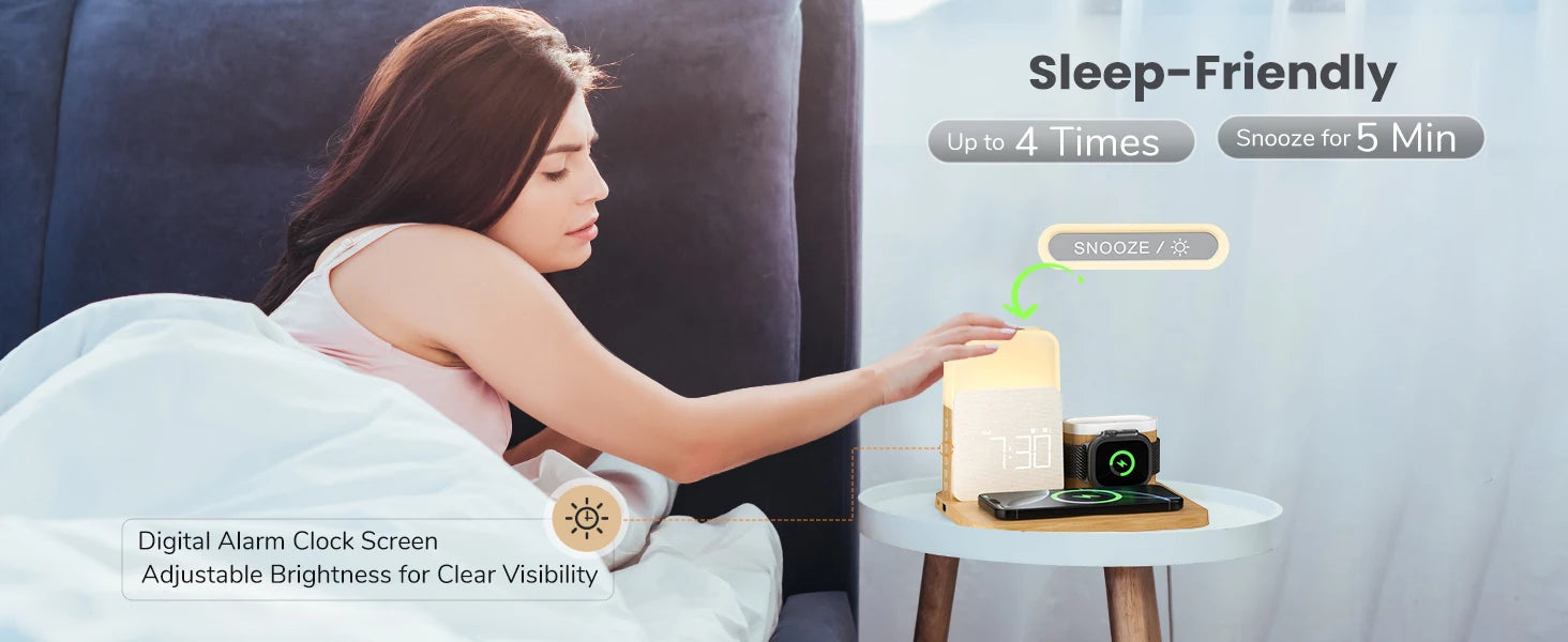 7-in-1 MagSafe Alarm Clock Charger-Wireless Station for iPhone 12-16/Samsung/Xiaomi/Huawei/Apple Watch/AirPods with Night Light