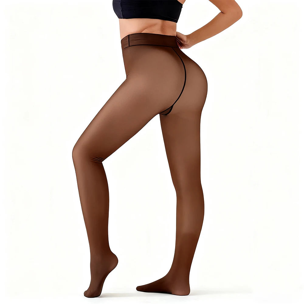 New Women Fleece Lined Black Tights Sheer Fake Translucent Warm Winter Pantyhose Leggings Outfit Thick Tights Invisible Crotch