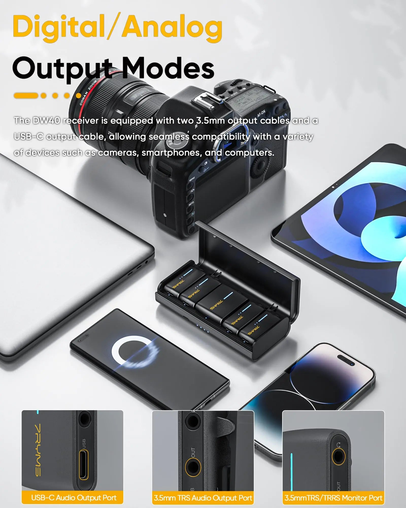 7Ryms iRay DW40 Wireless Lavalier Microphone with 4 Transmitters,48kHz/24bit Recording,AI Denoise for Camera,SmartPhone and PC