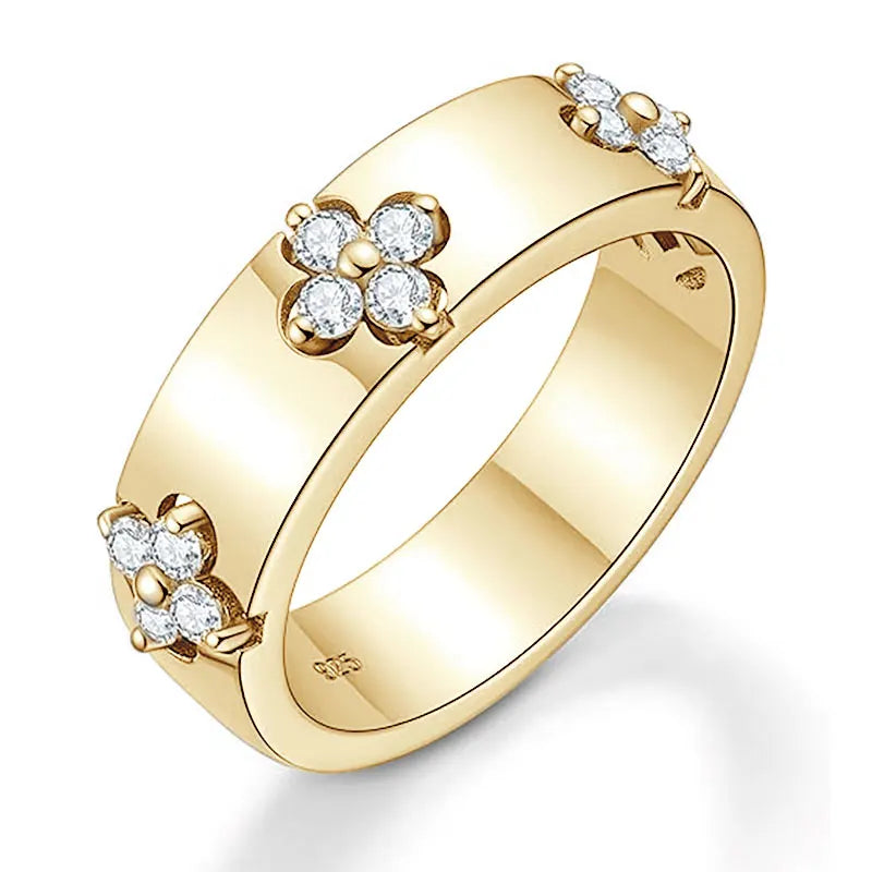 Ehhai Certified Moissanite Four-leaf Clover Wide Rings for Women Men 925 Sterling Silver Flower Bands Wedding Fine Jewelry Gifts