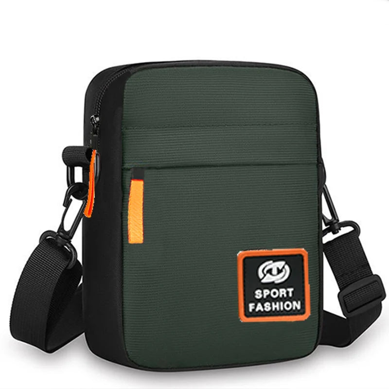 Men's single-shoulder cross-body bag with multi-layer zippers, trendy color contrast, and casual messenger style bag
