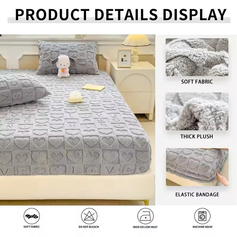 Autumn and Winter Fleece Bedspread, Mattress Protector, Dust Cover Fitted Sheet Suitable for Bedroom Dormitory Hotel Queen Size
