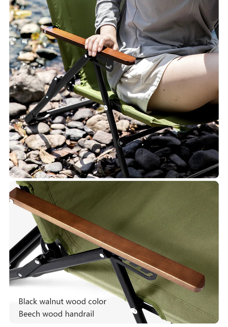 BSWOLF Camping Folding Chair Adjustable Armrest Portable Relaxing Chair With Detachable Pillow for Beach Travel Hiking