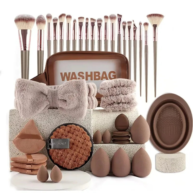 56-Piece Make up Brush Set (chocolate)- Full Face Cosmetics Kit , Eyeshadow Blending Brushes & Beauty Sponge make up brushes