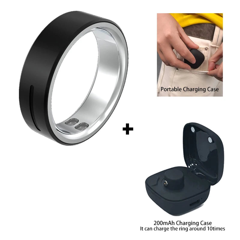 Ceramic Smart Ring with Vibrate Alerts Calls Alarm Notification Vibration, Health and Sleep Monitor 5ATM Waterproof Ring for Men