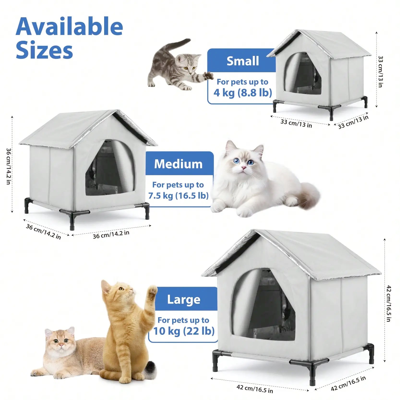 All-Season Waterproof Cat House with Ice Packs & Heating Bags, Foldable Shelter for Indoor & Outdoor Use, Available in 3 Sizes