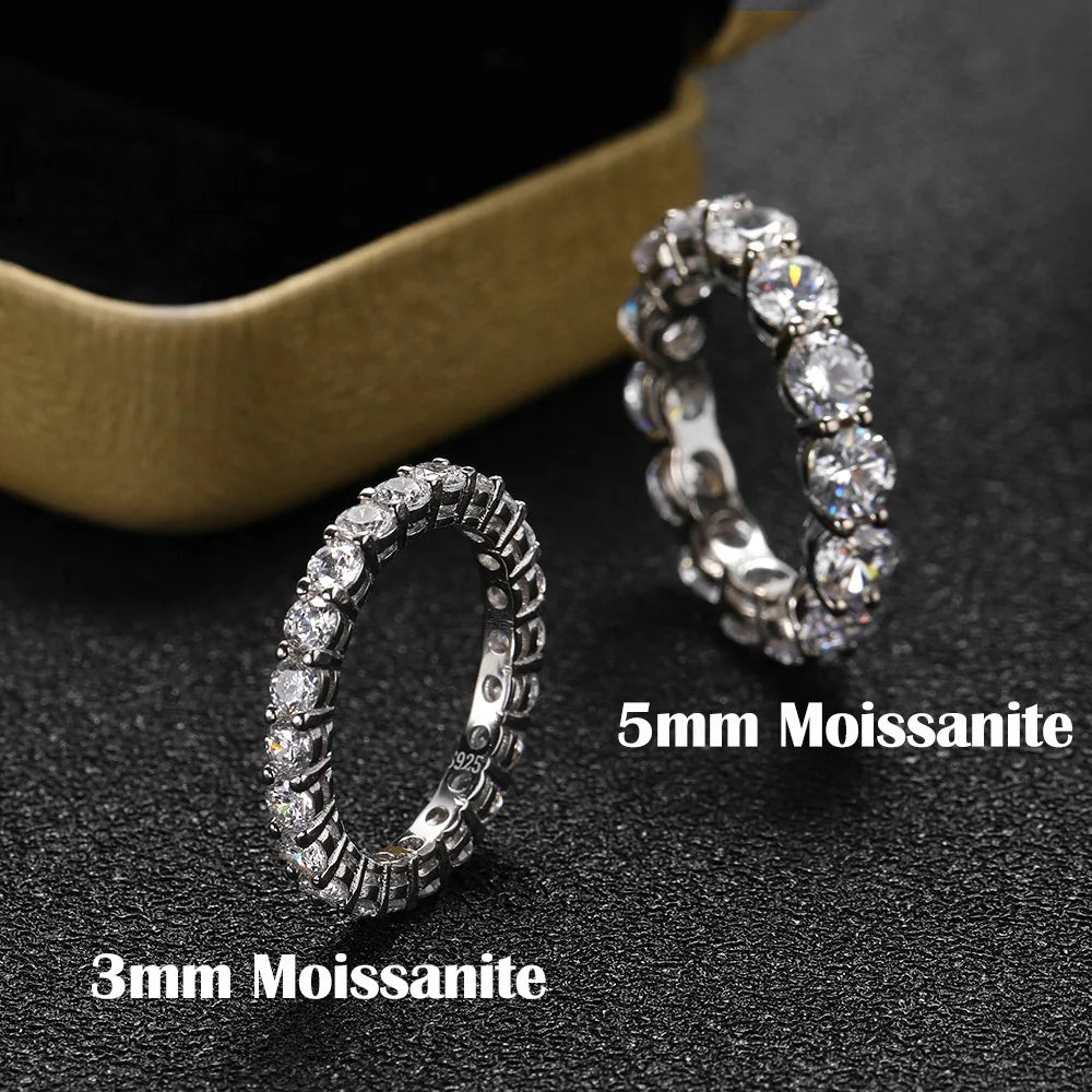 FEOBUR 7ct 5mm D Color Moissanite Ring with Certificate Women S925 Sterling Silver Full Diamond Wedding Eternity Band Jewelry