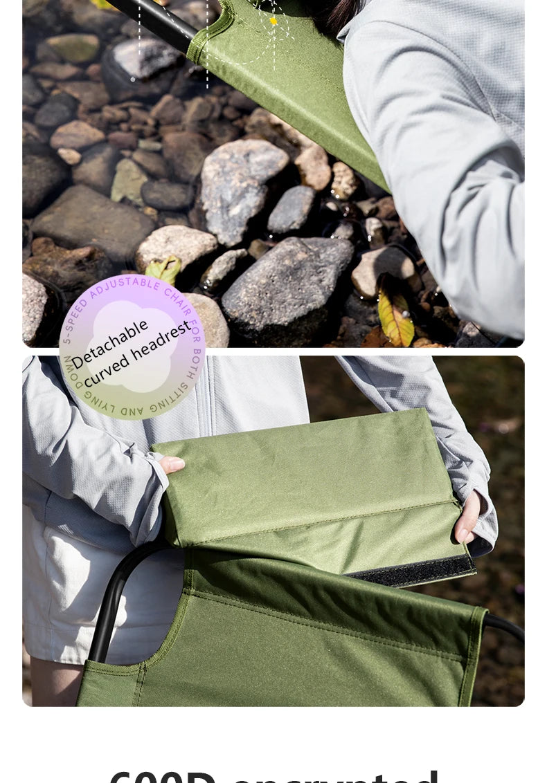 BSWOLF Camping Folding Chair Adjustable Armrest Portable Relaxing Chair With Detachable Pillow for Beach Travel Hiking