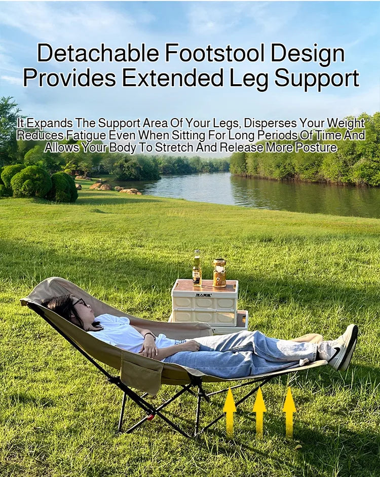 Portable Folding Chair Folding Recliner Curved Headrest Comfort Experience Easy Storage Lunch Foldable Recliner With Leg Rests