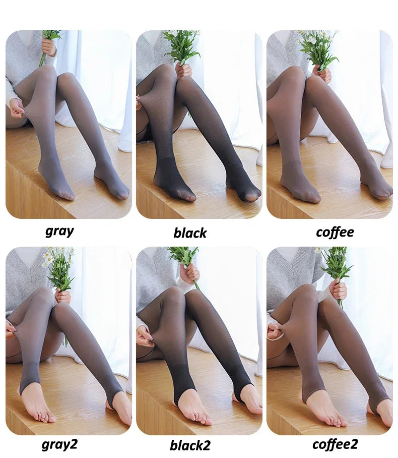 Thick Thermal Stockings Woman Warm Winter Sexy Translucent Velvet Tights Pantyhose Female High Waist Elastic Fleece Tights Women
