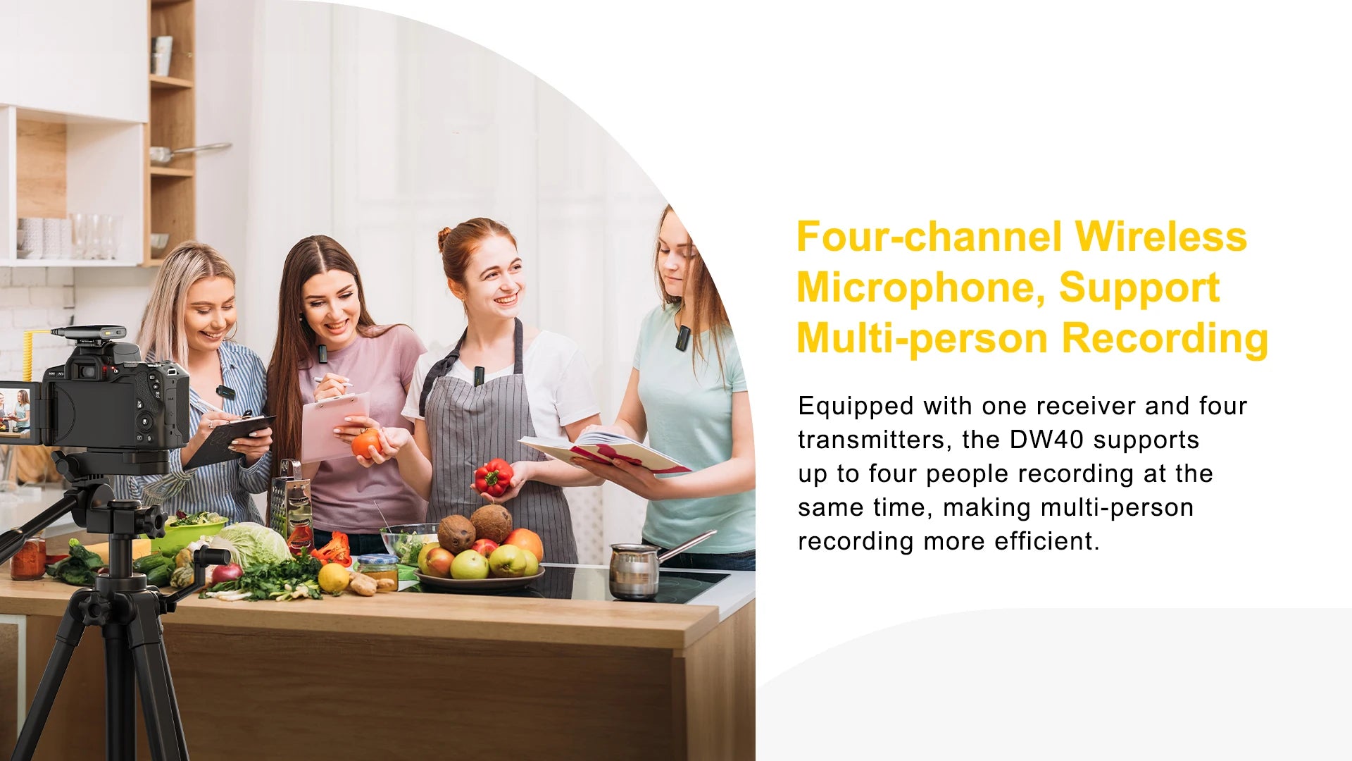 7Ryms iRay DW40 Wireless Lavalier Microphone with 4 Transmitters,48kHz/24bit Recording,AI Denoise for Camera,SmartPhone and PC