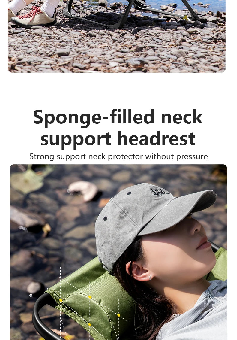 BSWOLF Camping Folding Chair Adjustable Armrest Portable Relaxing Chair With Detachable Pillow for Beach Travel Hiking