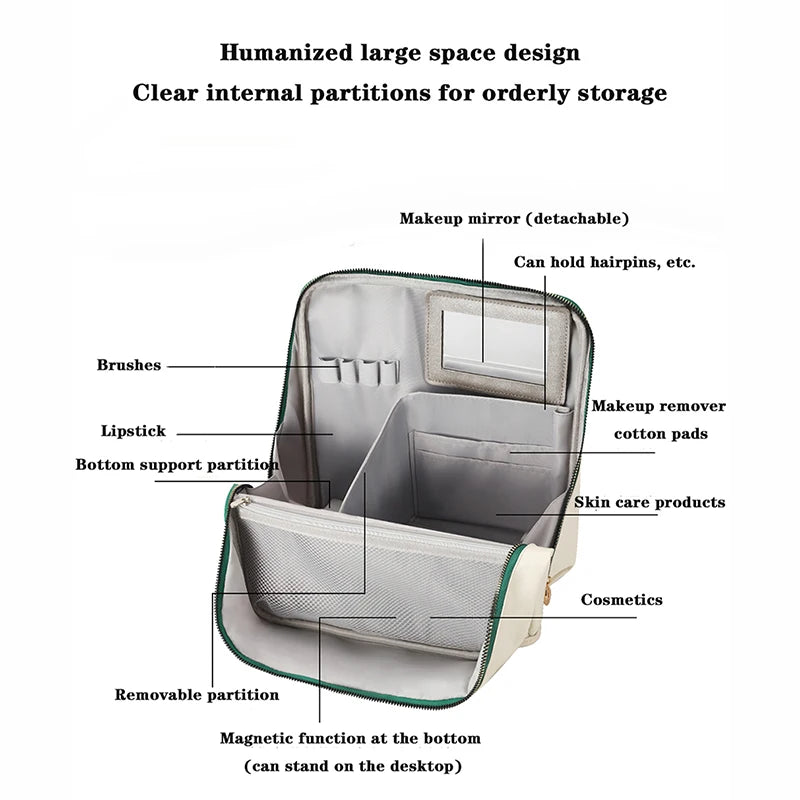 Large-capacity cosmetic bag, convenient and can be hung on a suitcase, travel makeup essential, vertical pencil case storage bag