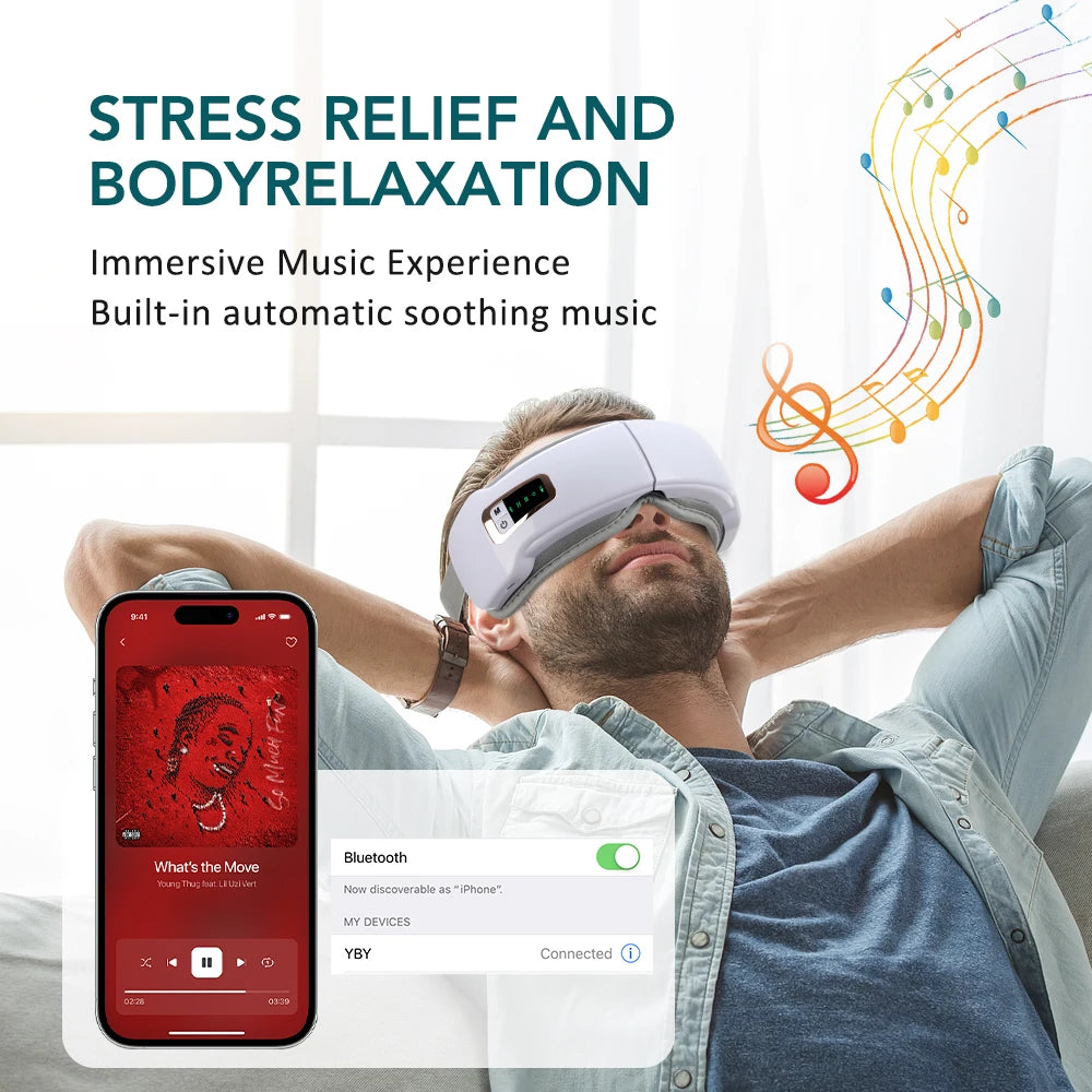 Eye Massager with Heat Smart Eye Care Device with Music for Migraines Relax Reduce Eye Strain Dark Circles Eye Bag Improve Sleep