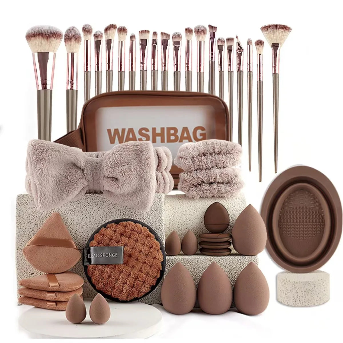 56-Piece Make up Brush Set (chocolate)- Full Face Cosmetics Kit , Eyeshadow Blending Brushes & Beauty Sponge make up brushes