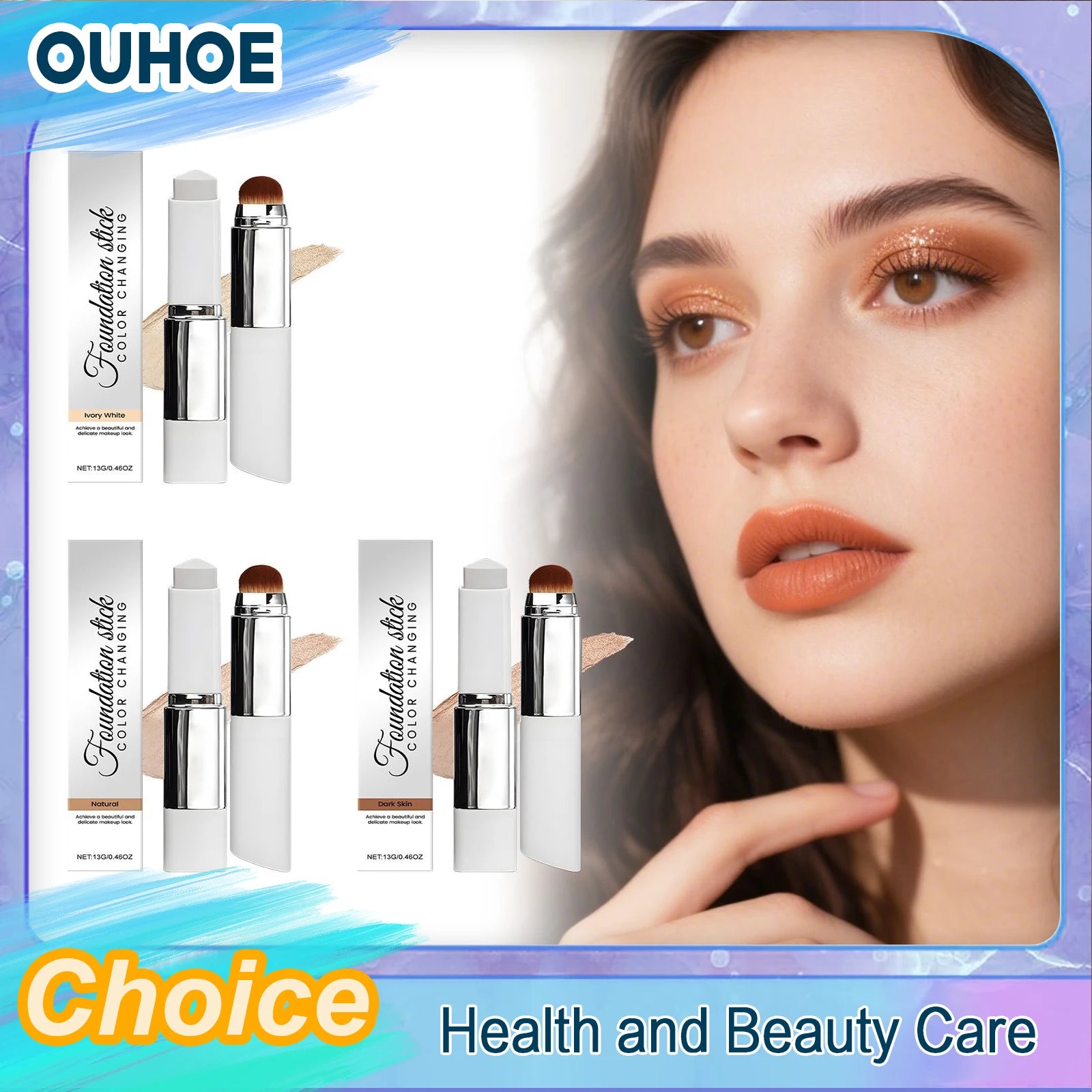 2-in-1 Color-Changing Foundation Liquid Stick Lasting Concealer Lightweight Moisturizing Brightening Matte Natural Base Makeup