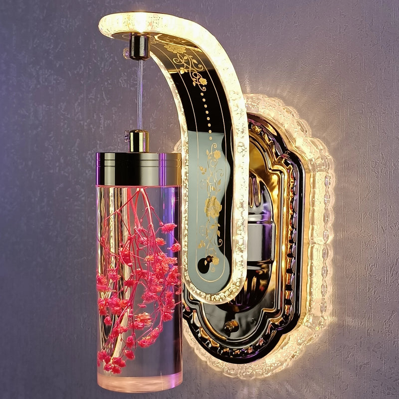 Modern Changeable Colorful Light Color Wall Lamps Pressed Flower Art Home Decoration Sconce Lights LED Acrylic Lampshade Lustres