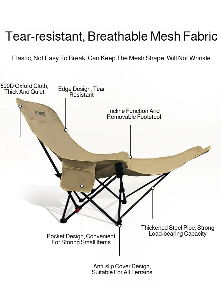 Portable Folding Chair Folding Recliner Curved Headrest Comfort Experience Easy Storage Lunch Foldable Recliner With Leg Rests