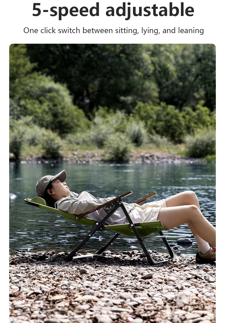 BSWOLF Camping Folding Chair Adjustable Armrest Portable Relaxing Chair With Detachable Pillow for Beach Travel Hiking