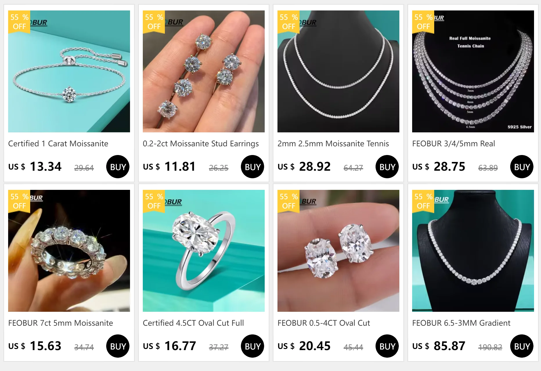 FEOBUR 7ct 5mm D Color Moissanite Ring with Certificate Women S925 Sterling Silver Full Diamond Wedding Eternity Band Jewelry