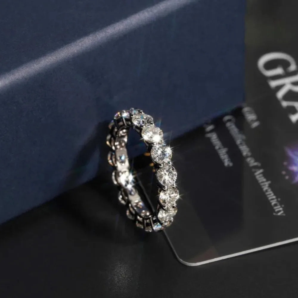 FEOBUR 7ct 5mm D Color Moissanite Ring with Certificate Women S925 Sterling Silver Full Diamond Wedding Eternity Band Jewelry