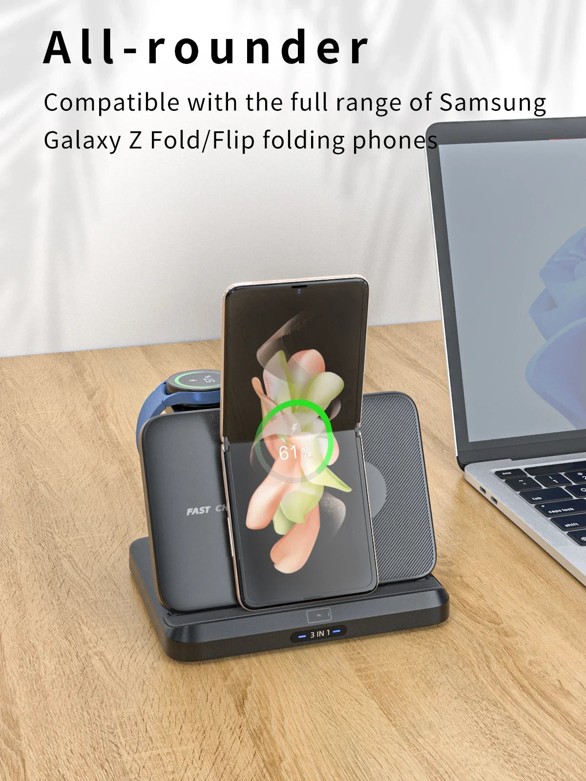 3 in 1 Wireless Charger Stand For Samsung Z Fold Zflip5 S24 S23 Ultra Galaxy Watch 6 5 Buds2 Foldable Fast Charging Dock Station